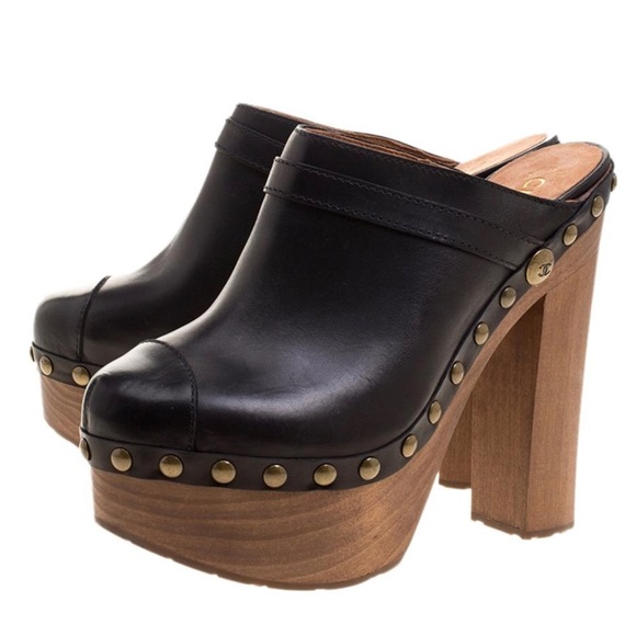 CHANEL Shoes - CHANEL LEATHER PLATFORM CLOGS/MULES/HEELS
